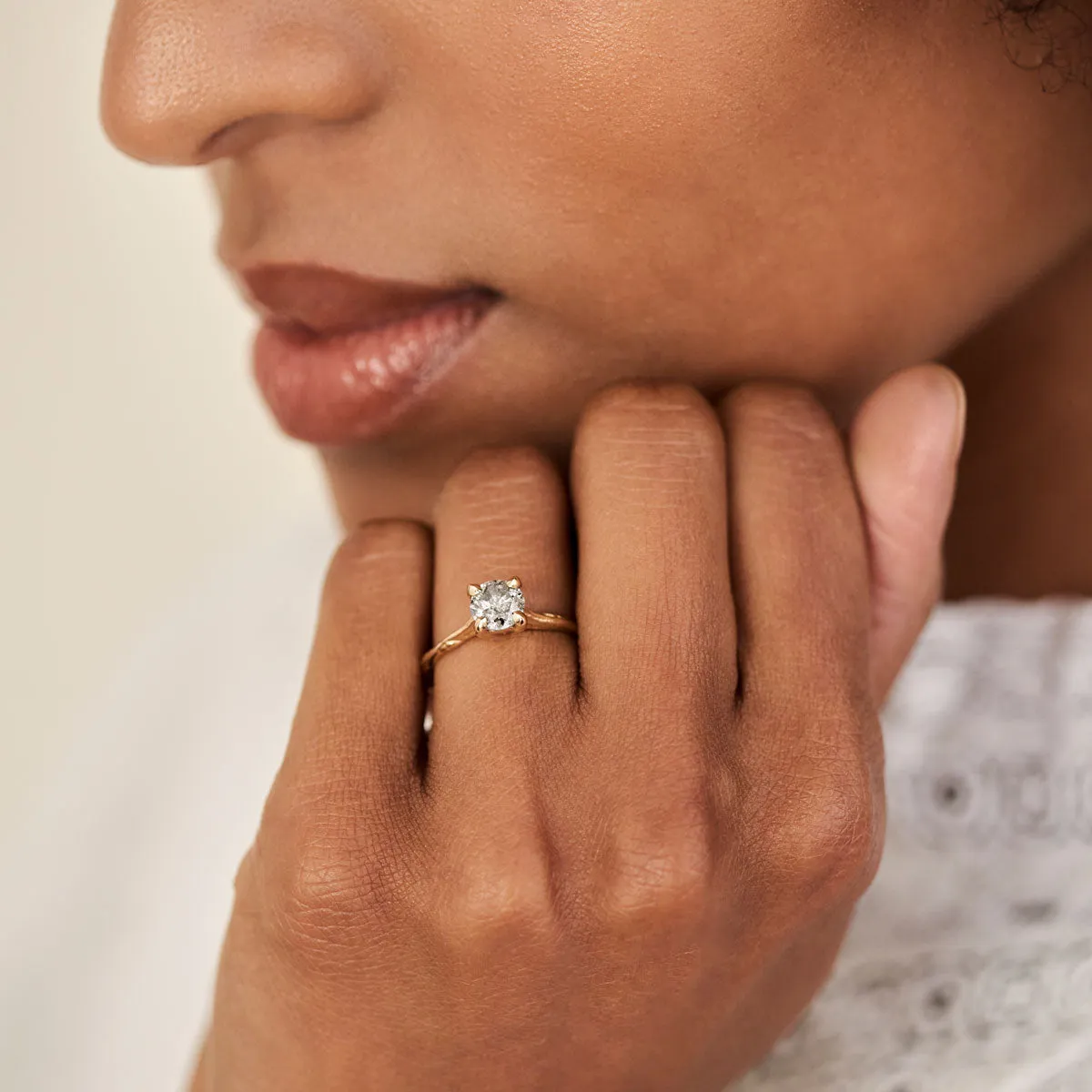 Sparkle 1ct Grey Diamond Engagement Ring - 14k White Gold Twig Band