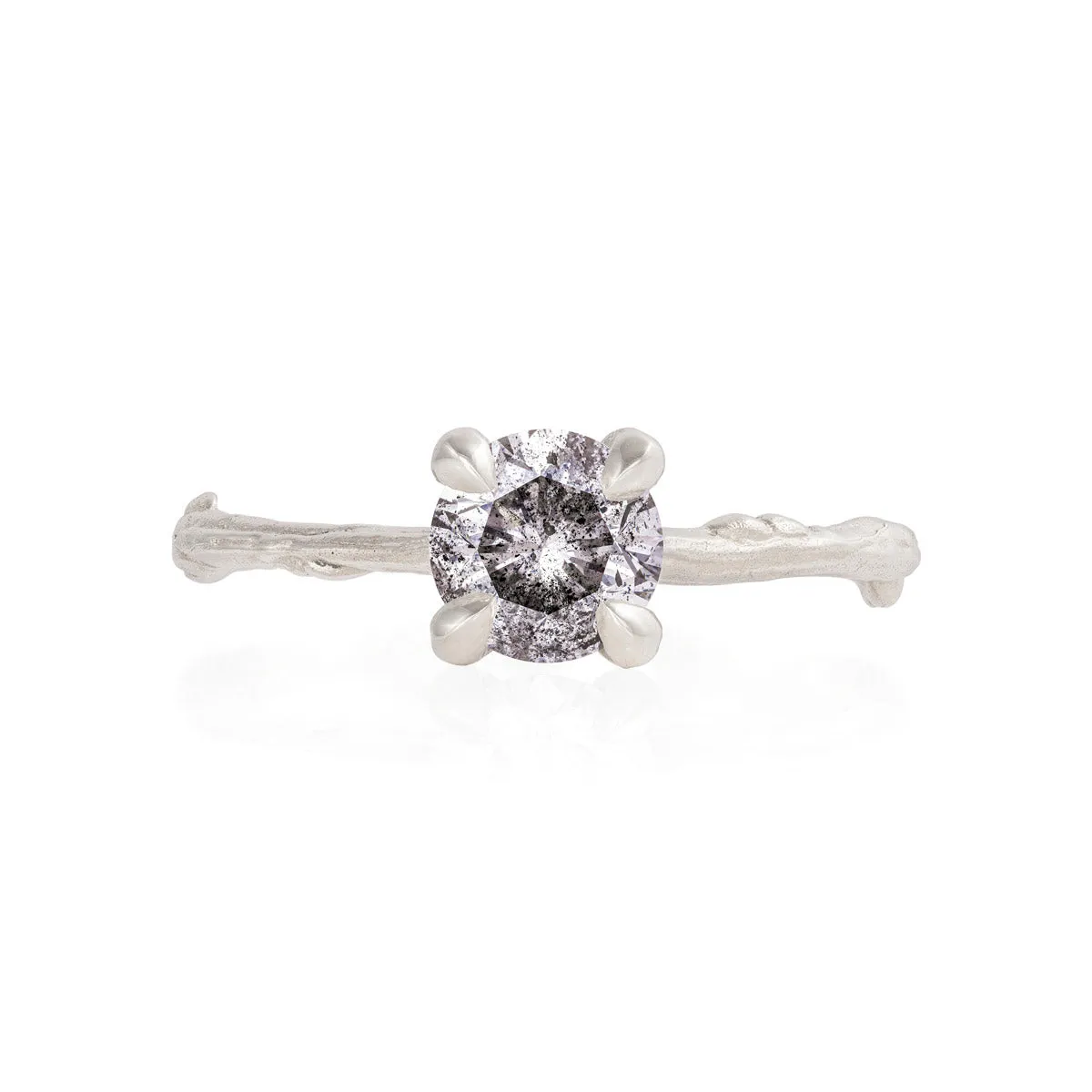 Sparkle 1ct Grey Diamond Engagement Ring - 14k White Gold Twig Band