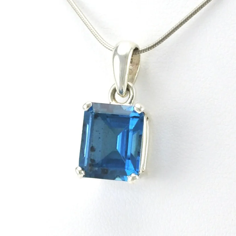 Sterling Silver Blue Topaz 10x12mm Rectangle Prong Set Pendant