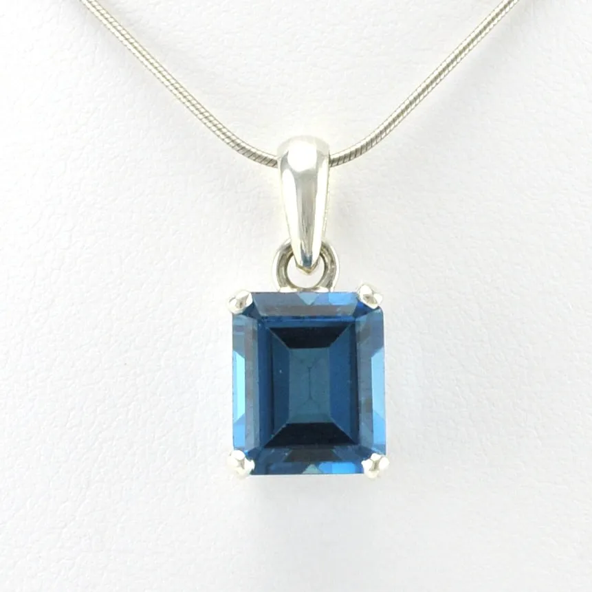 Sterling Silver Blue Topaz 10x12mm Rectangle Prong Set Pendant