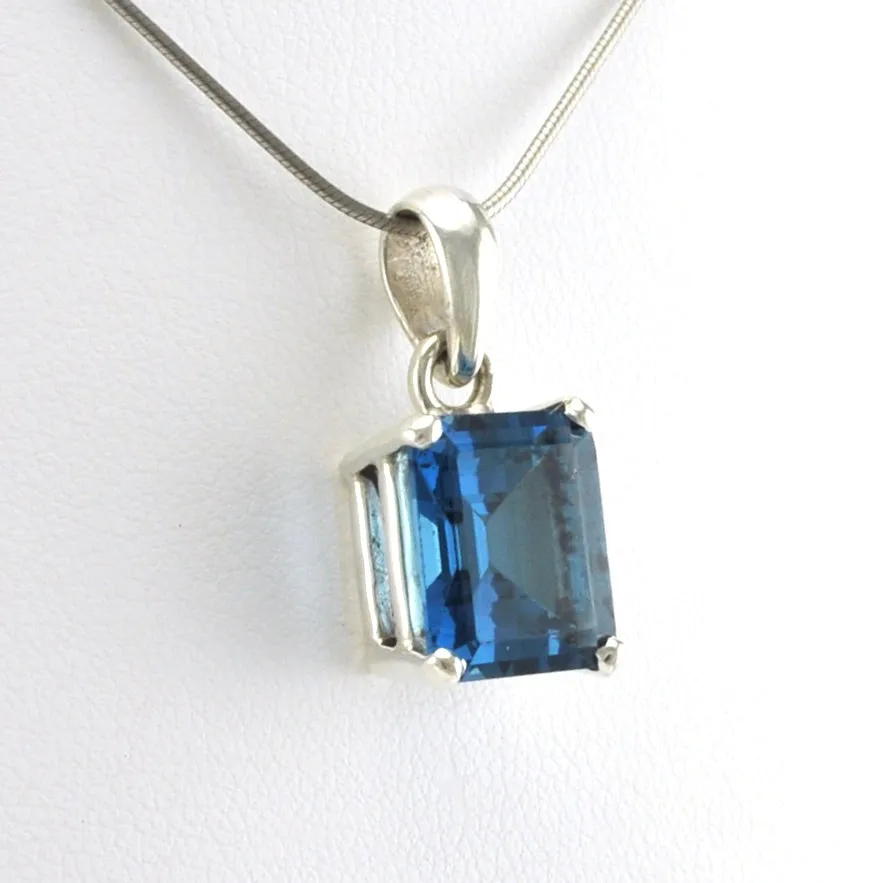 Sterling Silver Blue Topaz 10x12mm Rectangle Prong Set Pendant