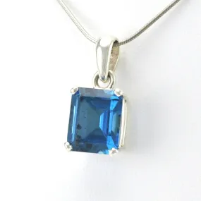 Sterling Silver Blue Topaz 10x12mm Rectangle Prong Set Pendant