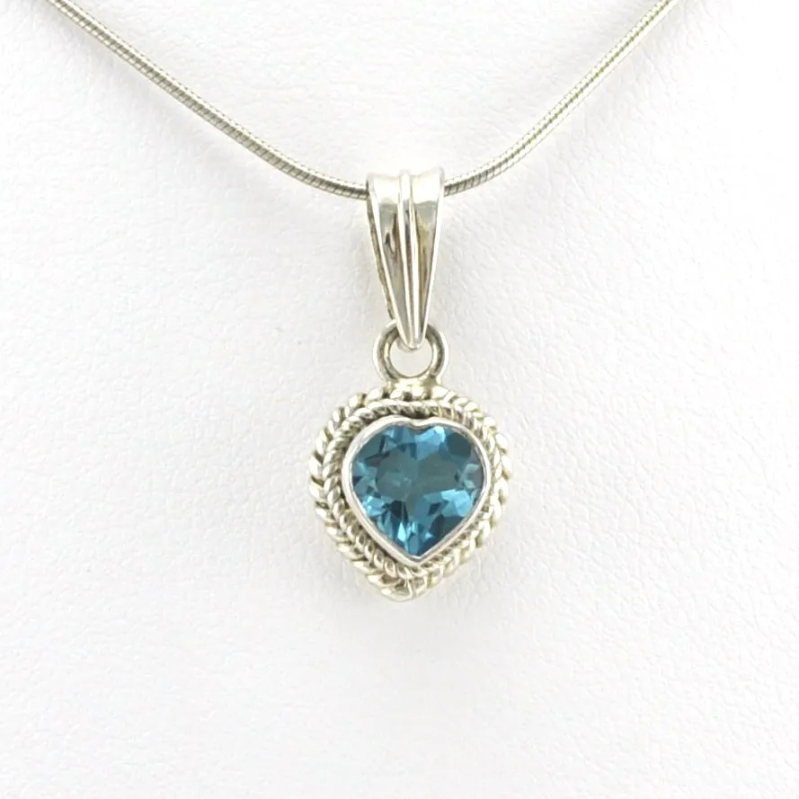 Sterling Silver Blue Topaz 7mm Heart Pendant