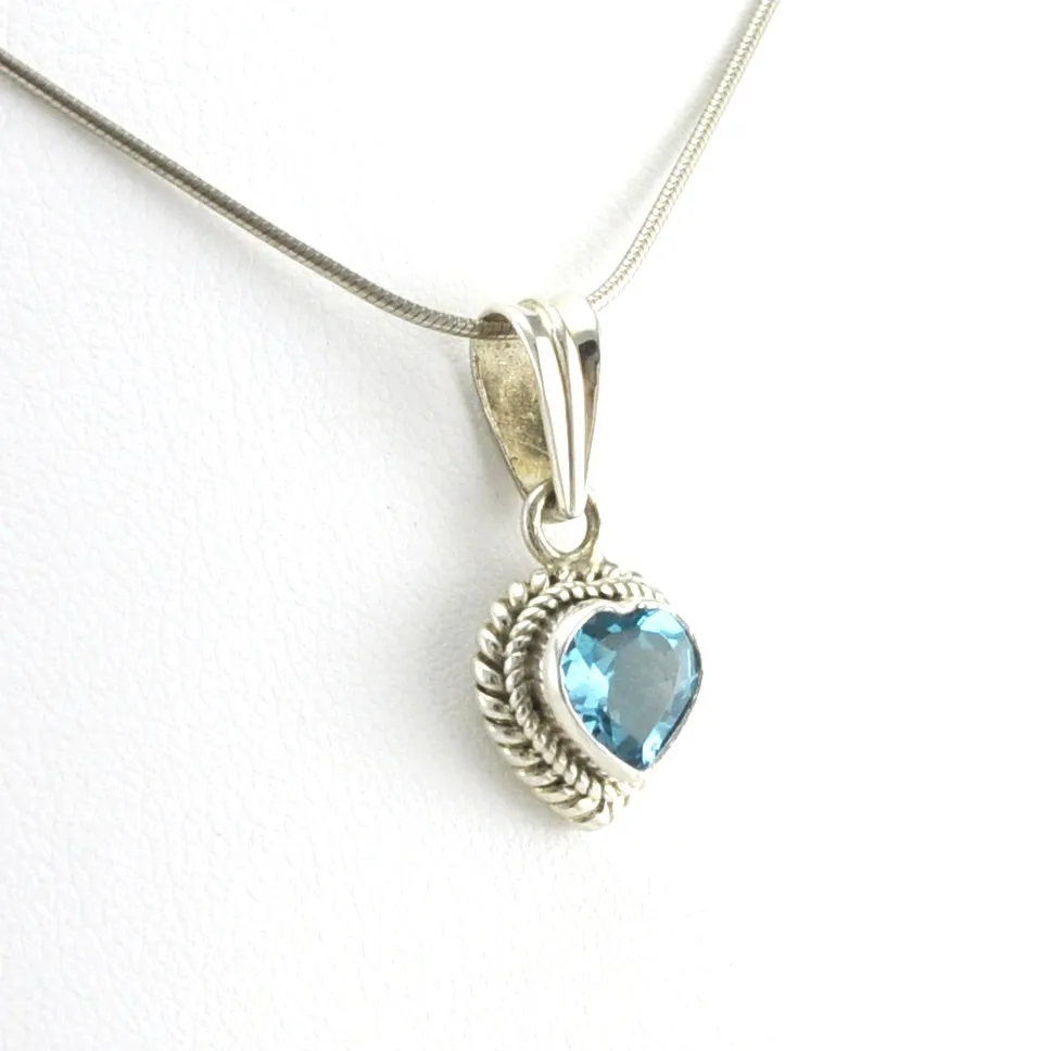 Sterling Silver Blue Topaz 7mm Heart Pendant