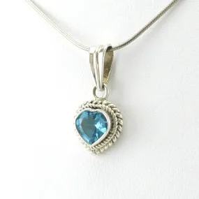 Sterling Silver Blue Topaz 7mm Heart Pendant