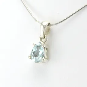 Sterling Silver Blue Topaz 7x9mm Tear Prong Set Pendant