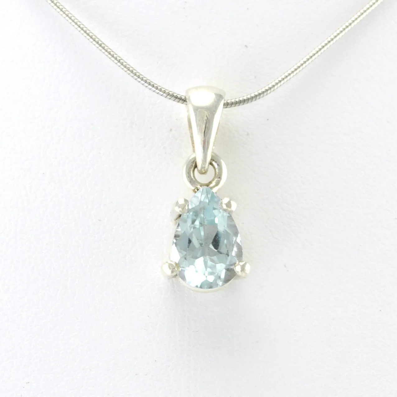 Sterling Silver Blue Topaz 7x9mm Tear Prong Set Pendant