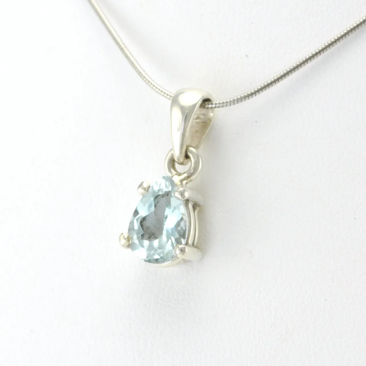 Sterling Silver Blue Topaz 7x9mm Tear Prong Set Pendant