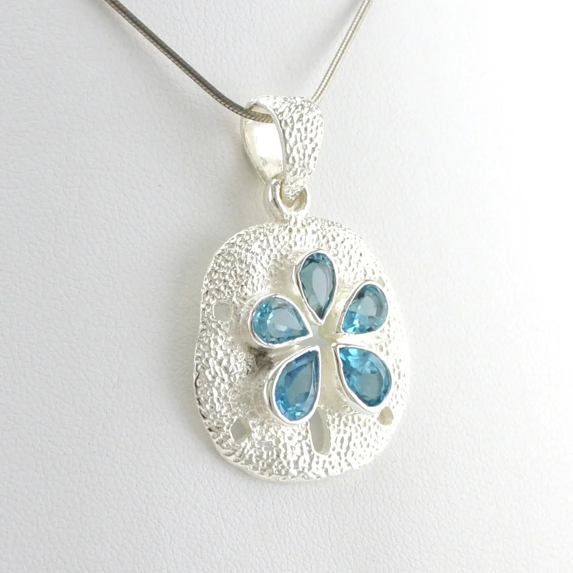 Sterling Silver Blue Topaz Sand Dollar Pendant
