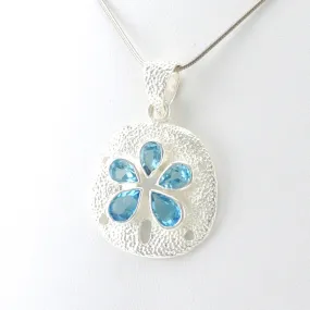 Sterling Silver Blue Topaz Sand Dollar Pendant