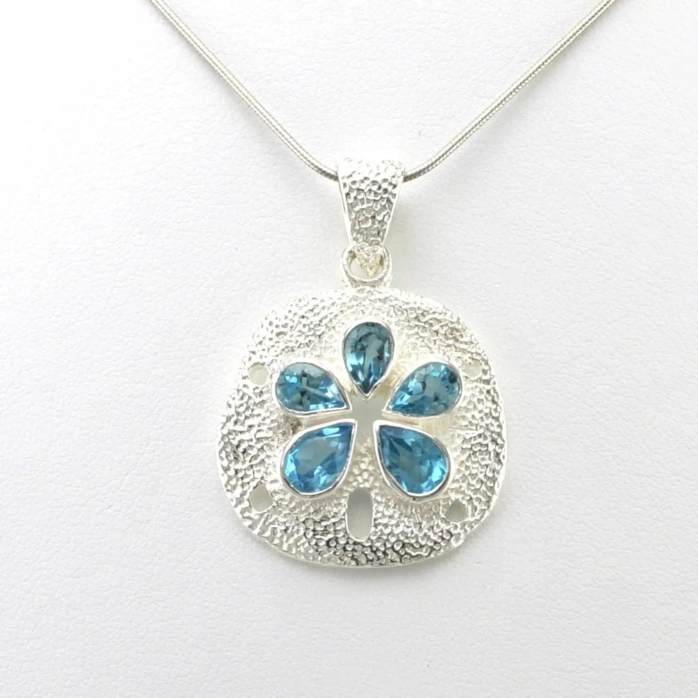 Sterling Silver Blue Topaz Sand Dollar Pendant