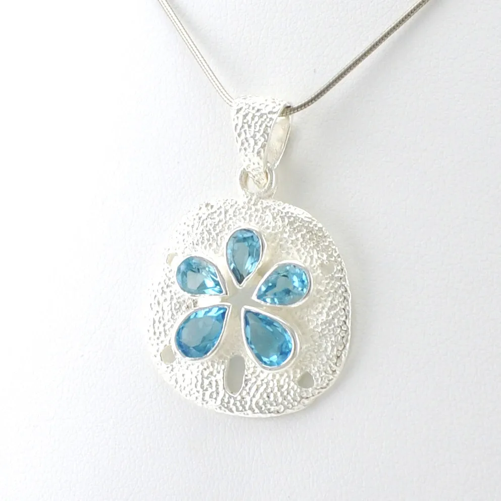 Sterling Silver Blue Topaz Sand Dollar Pendant