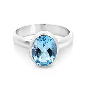 Sterling Silver Oval Blue Topaz Dress Ring
