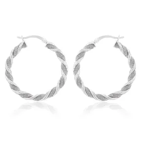 Sterling Silver Patterned Twisted Hoop Earrings