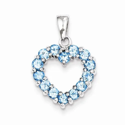 Sterling Silver Rhodium Light Swiss Blue Topaz Heart Pendant