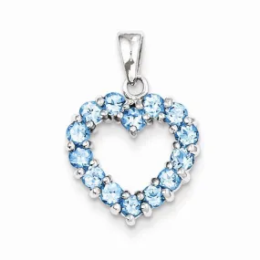 Sterling Silver Rhodium Light Swiss Blue Topaz Heart Pendant