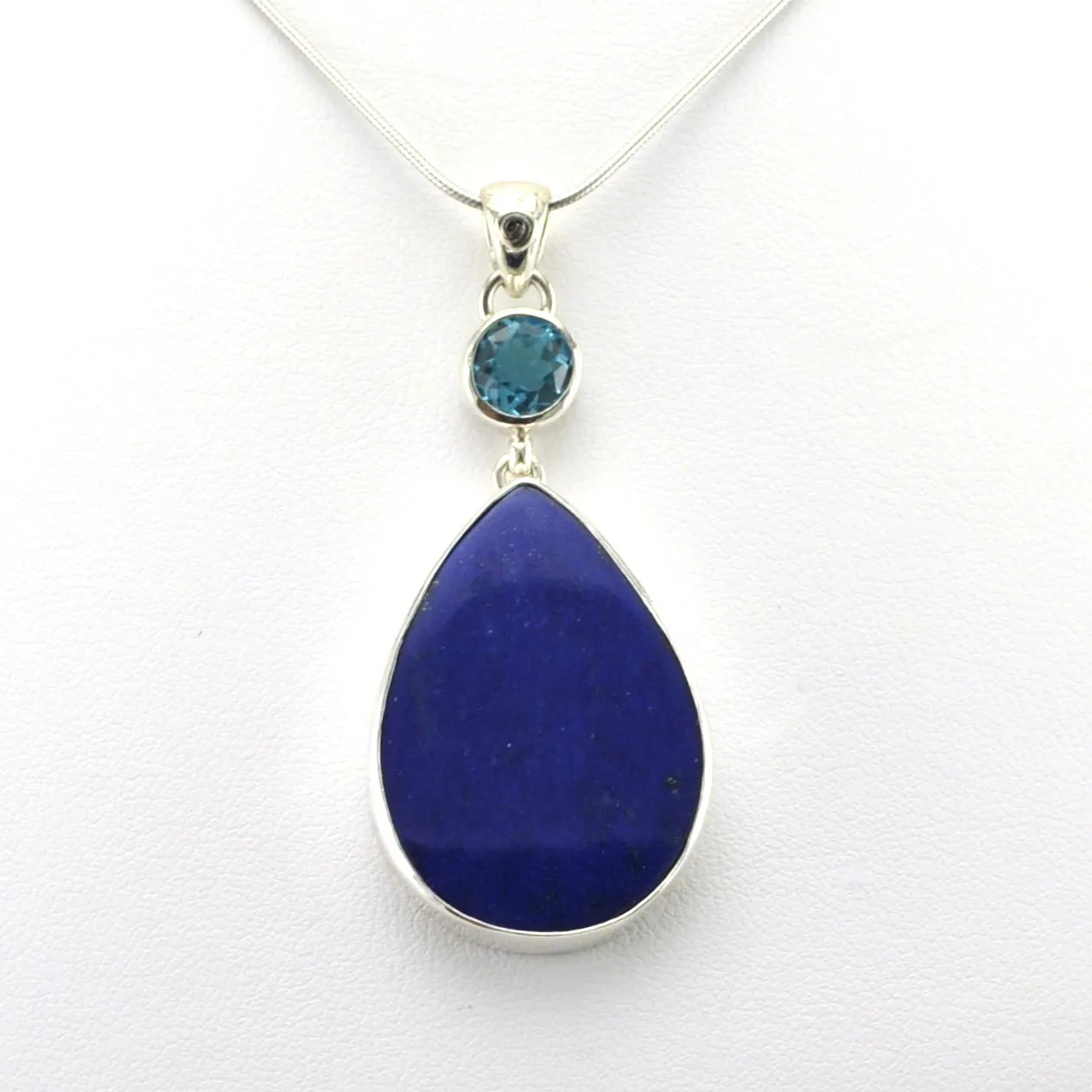 Sterling Silver Topaz Round Lapis Tear Pendant