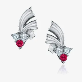 stud with a plain silver triangle and 3 red stones attached to that