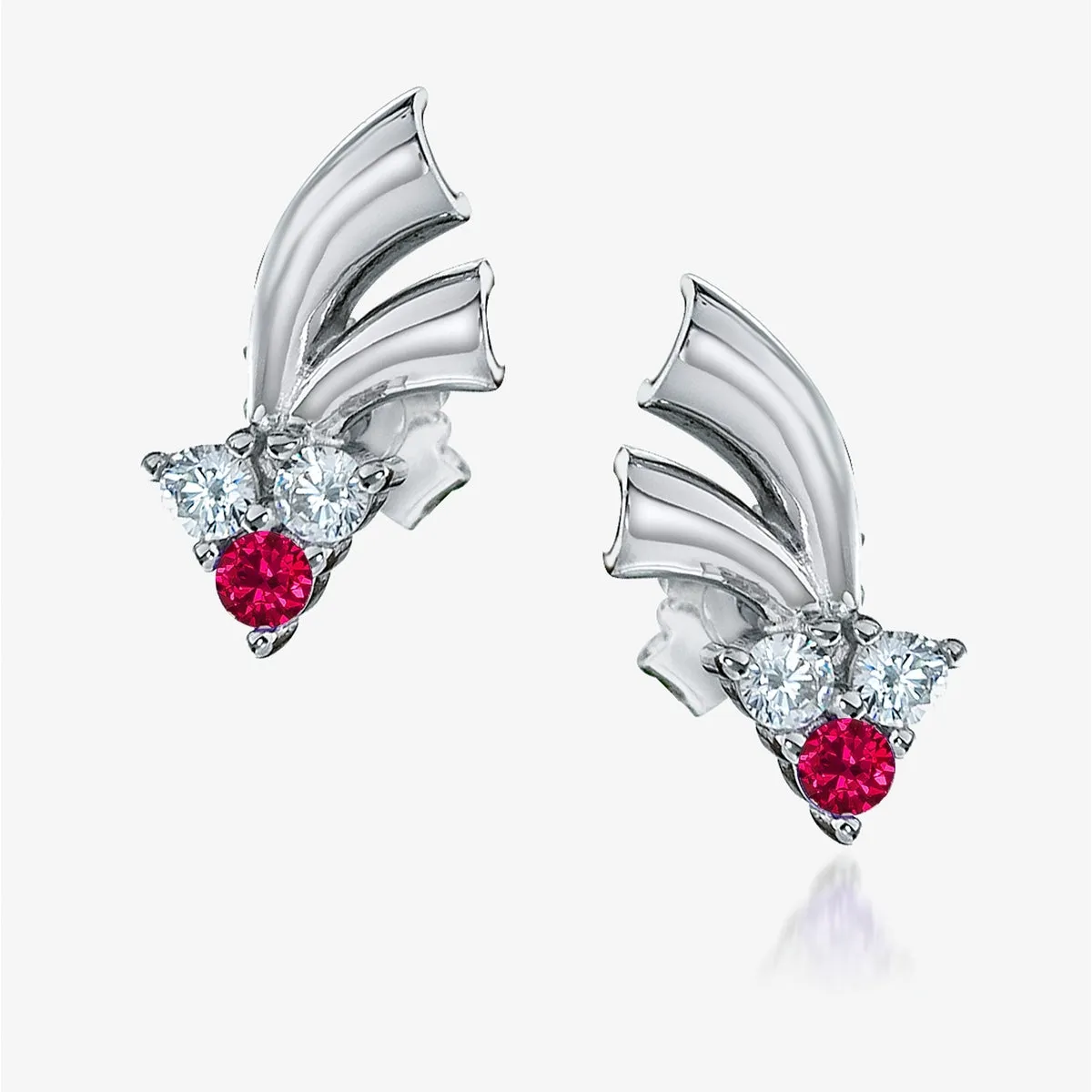 stud with a plain silver triangle and 3 red stones attached to that