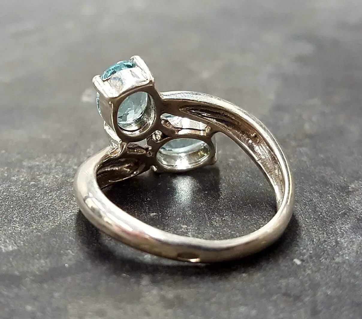 Two Stone Topaz Ring - Blue Bypass Ring - Genuine Blue Topaz Ring