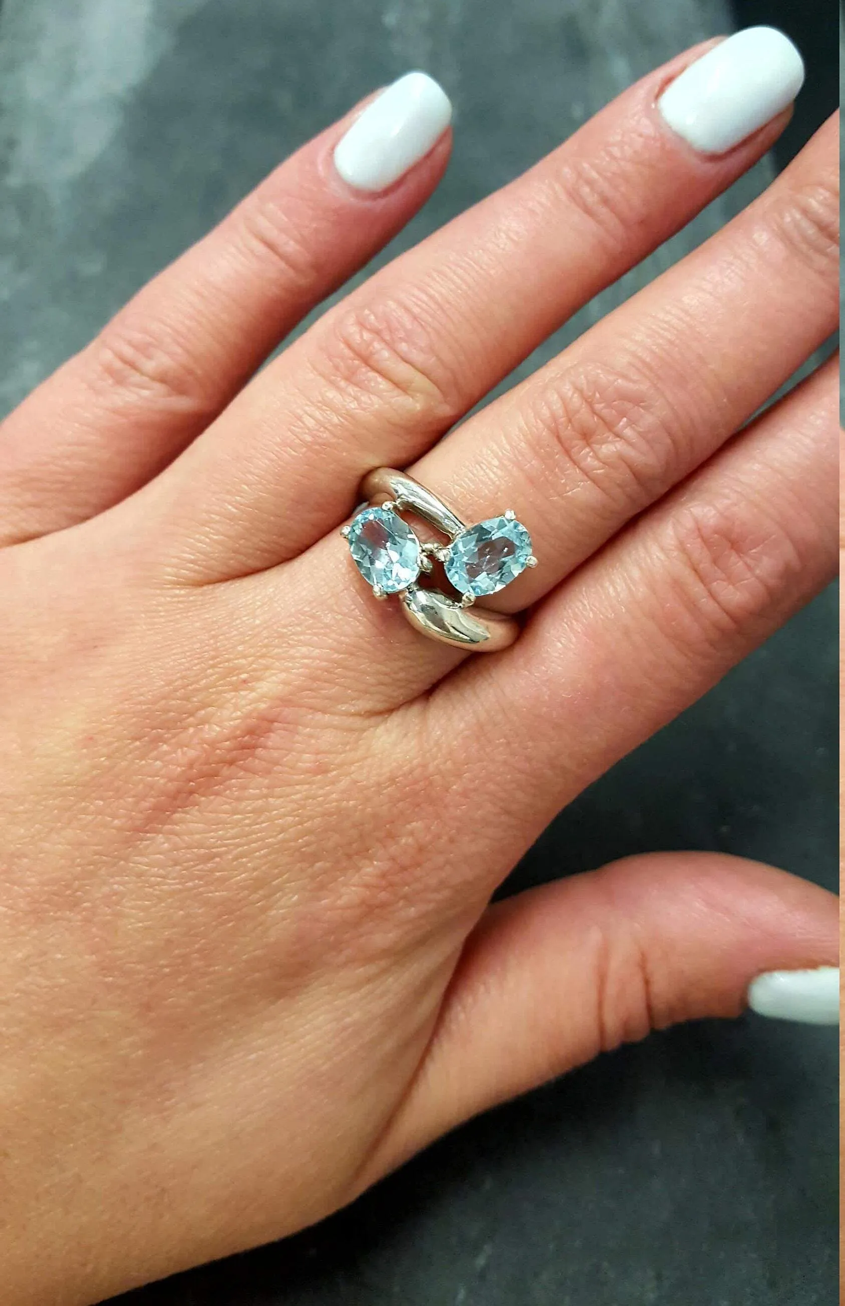 Two Stone Topaz Ring - Blue Bypass Ring - Genuine Blue Topaz Ring
