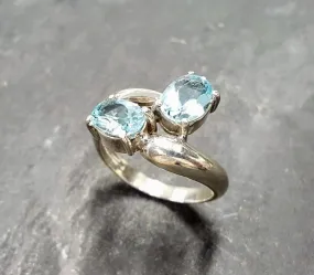 Two Stone Topaz Ring - Blue Bypass Ring - Genuine Blue Topaz Ring