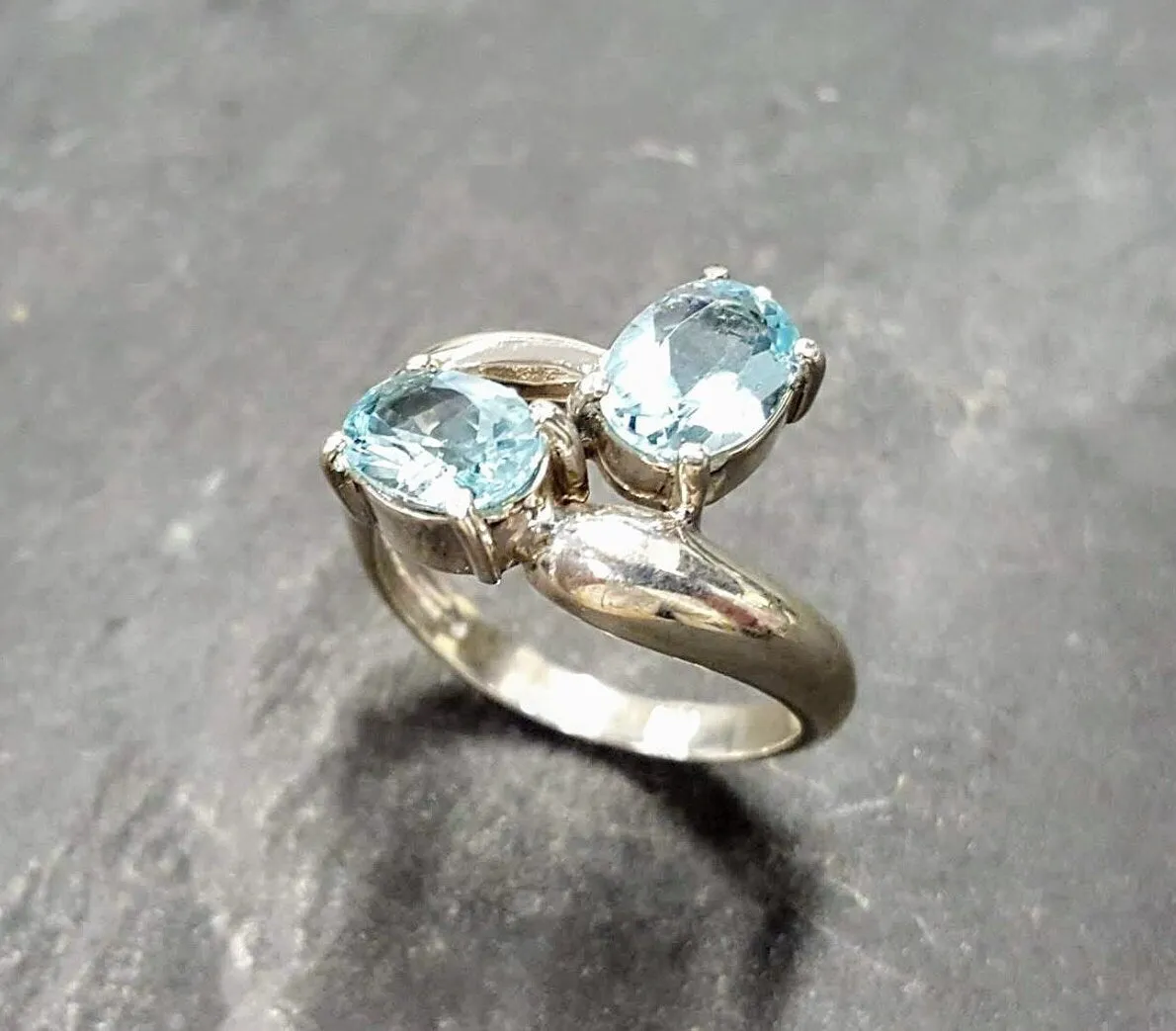 Two Stone Topaz Ring - Blue Bypass Ring - Genuine Blue Topaz Ring
