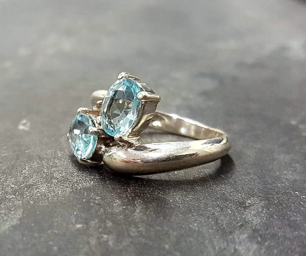 Two Stone Topaz Ring - Blue Bypass Ring - Genuine Blue Topaz Ring