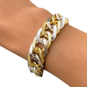 Two Tone Chunky Link Bangle Bracelet