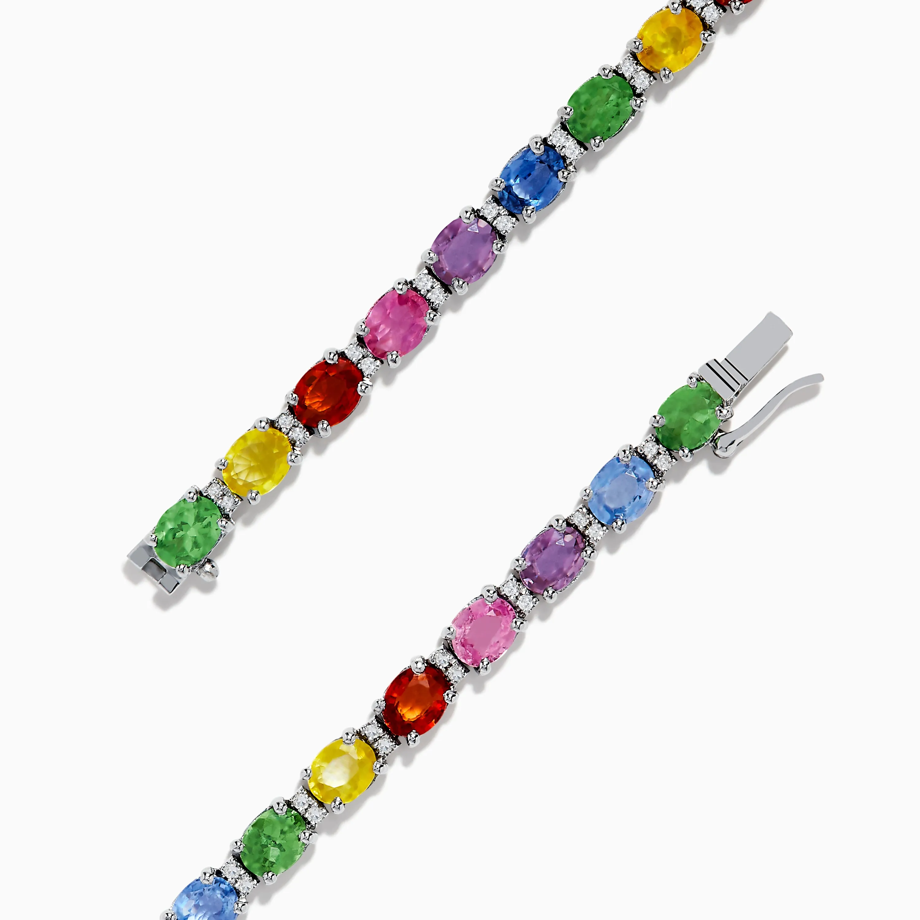 Watercolors 14K White Gold Multi Sapphire and Diamond Tennis Bracelet