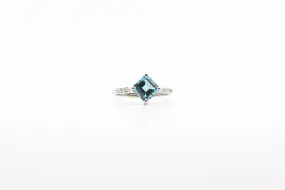 White Gold Princess Cut London Blue Topaz and Diamond Ring