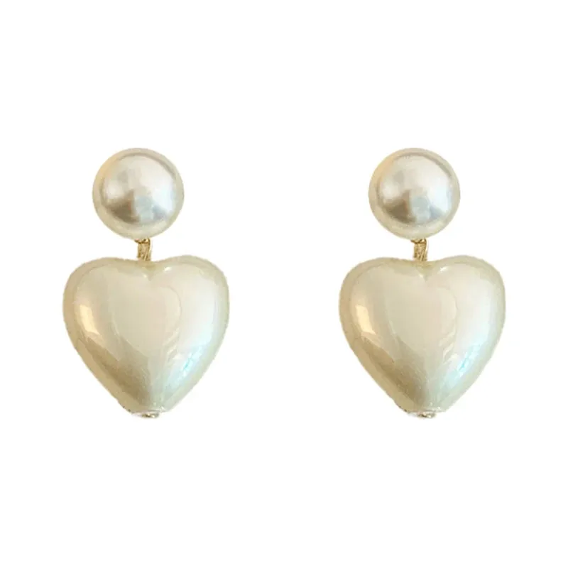 White Heart Pearl Earrings