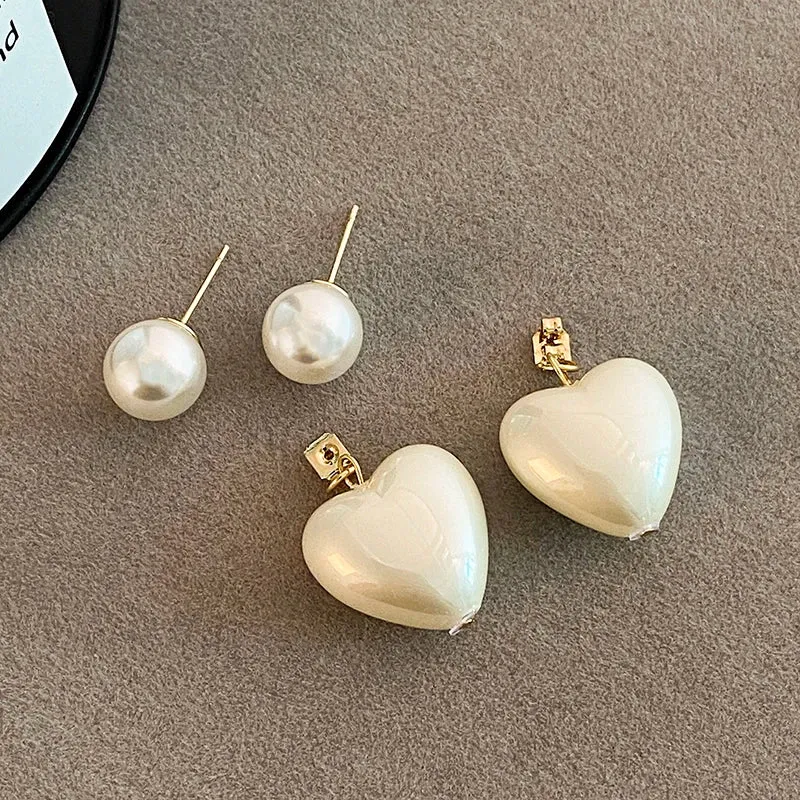 White Heart Pearl Earrings
