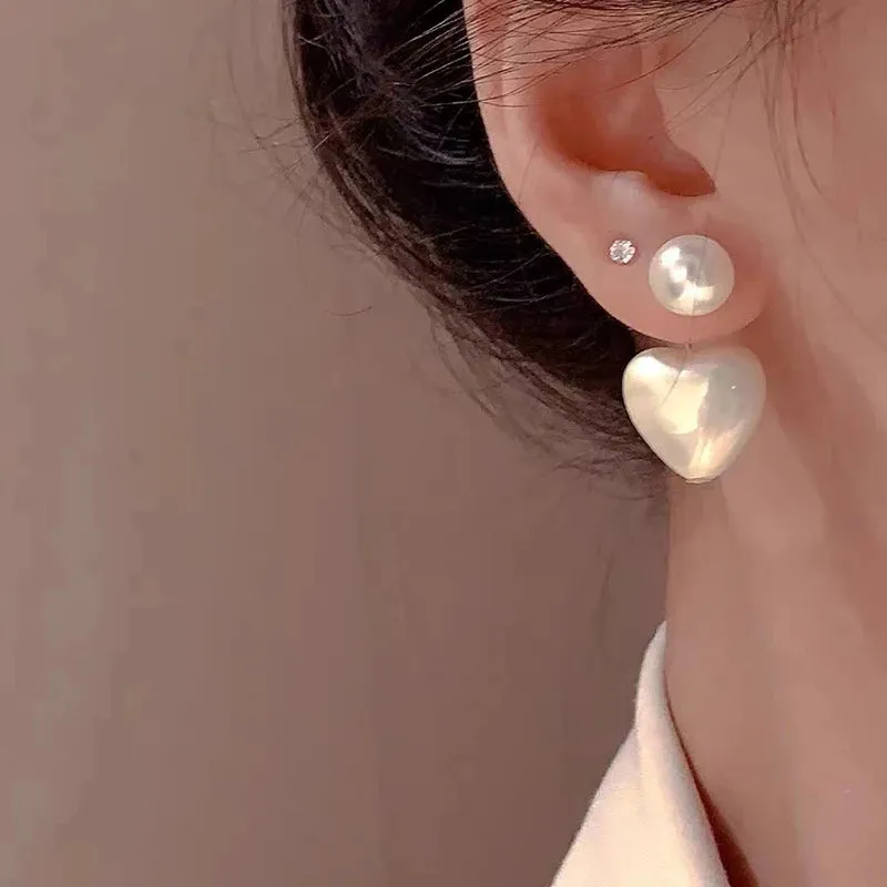 White Heart Pearl Earrings