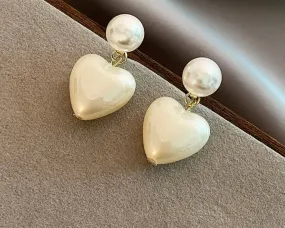 White Heart Pearl Earrings
