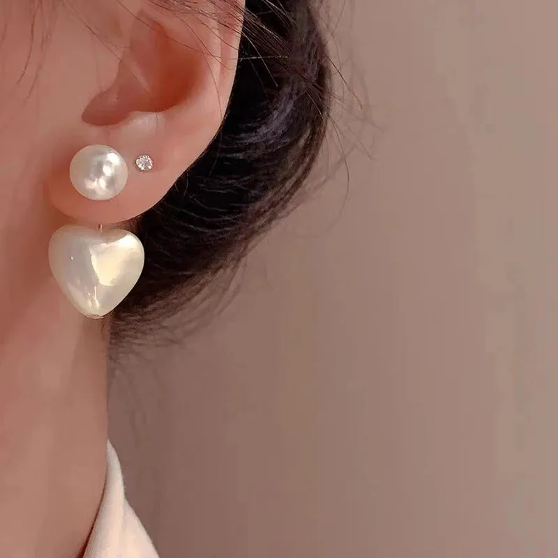 White Heart Pearl Earrings