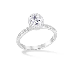 White Topaz Oval Granular Dotty Twinkle Ring