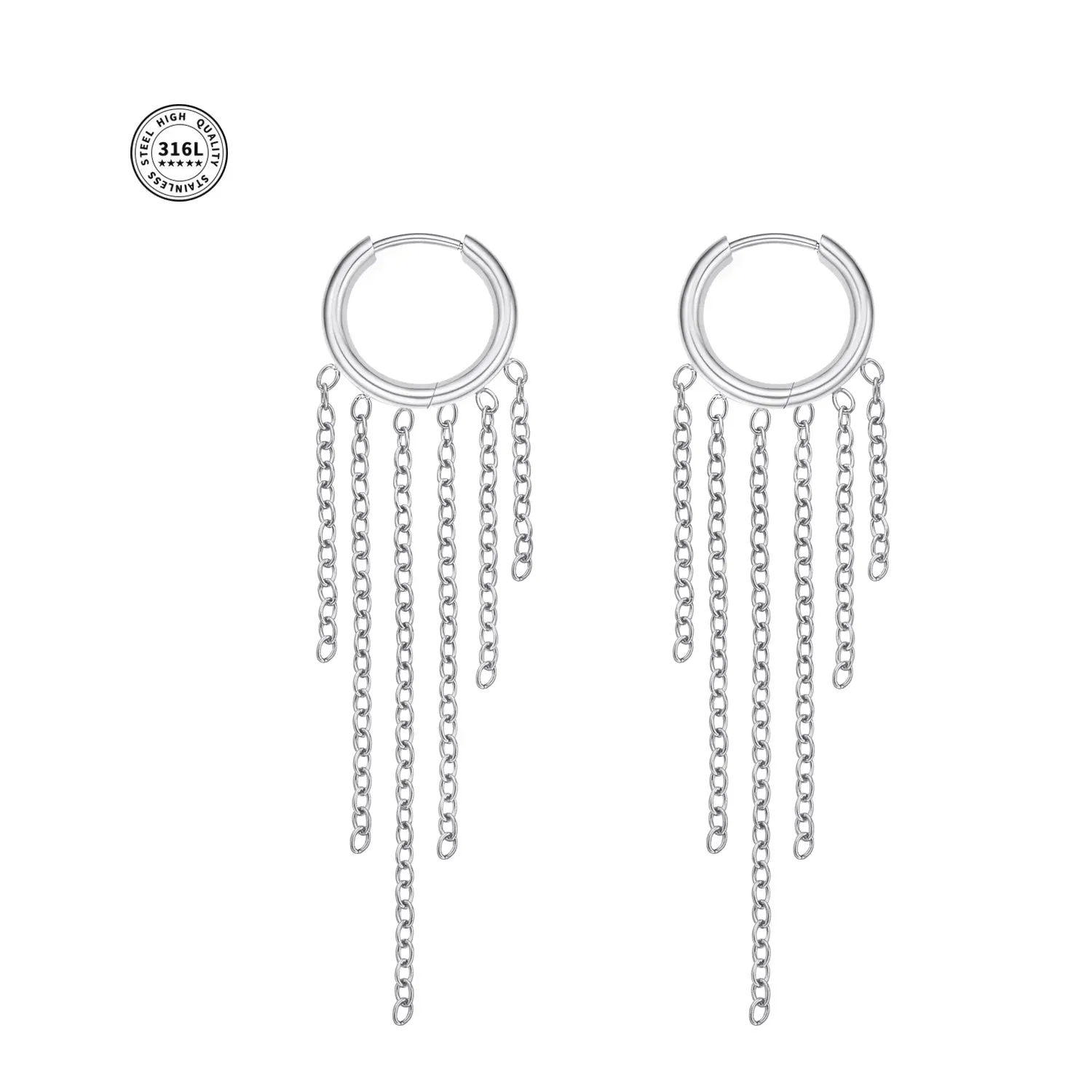 Women’s Tassel Hoop Earrings Stainless Steel Huggie Style
