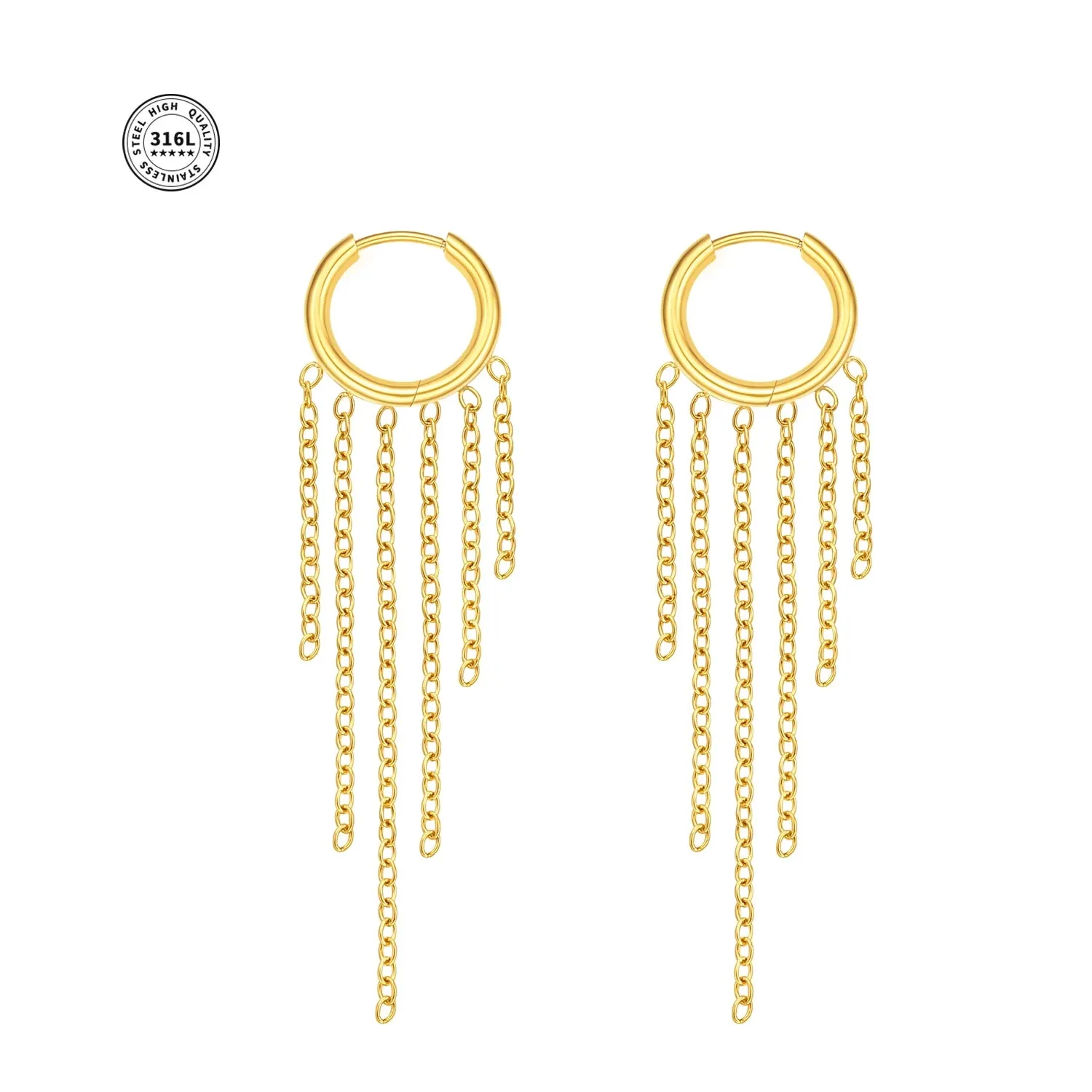 Women’s Tassel Hoop Earrings Stainless Steel Huggie Style
