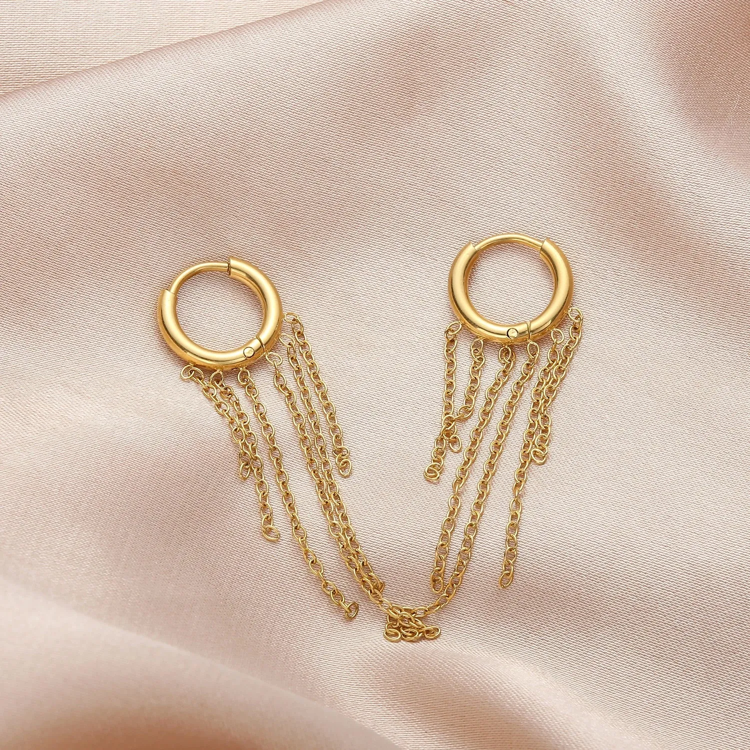Women’s Tassel Hoop Earrings Stainless Steel Huggie Style
