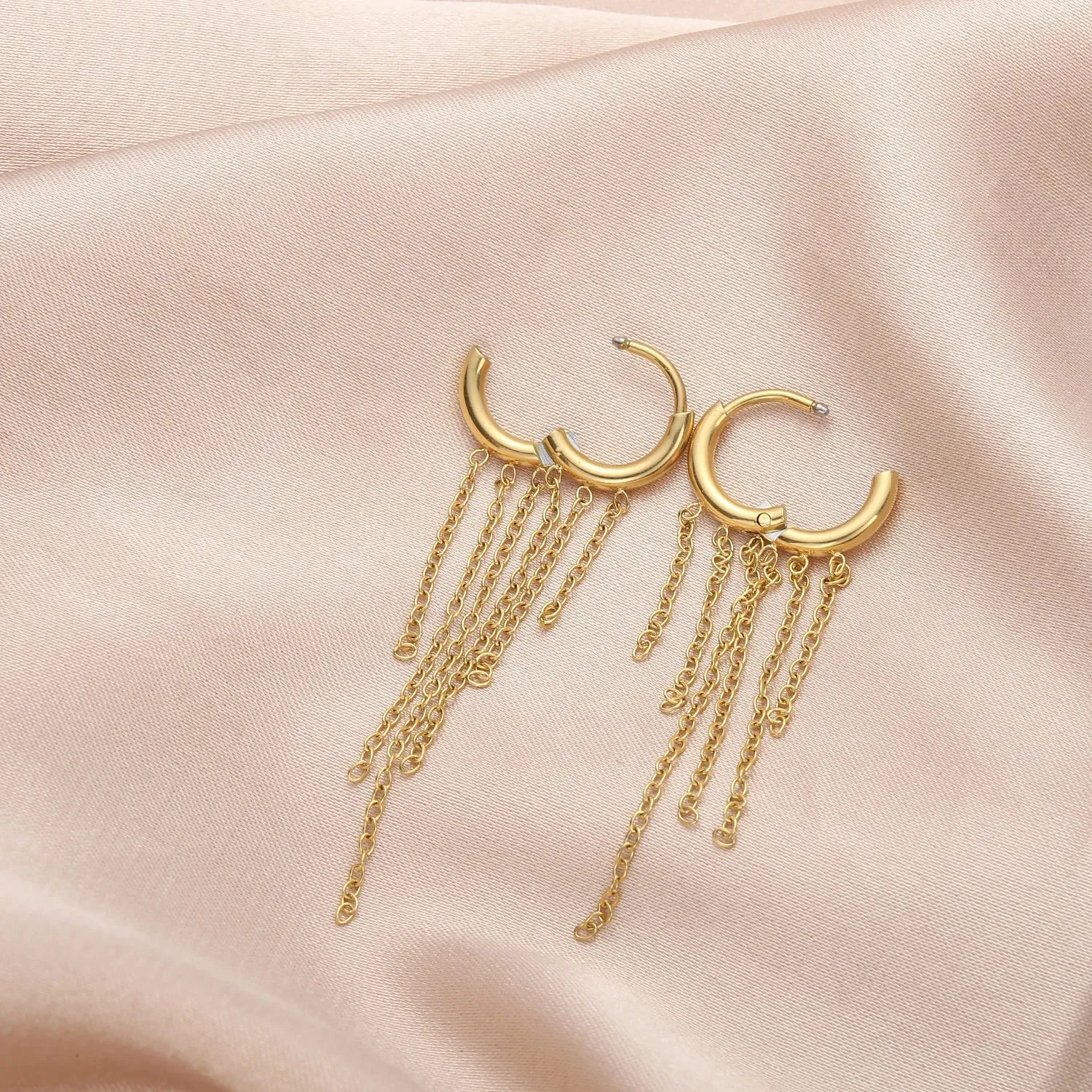Women’s Tassel Hoop Earrings Stainless Steel Huggie Style