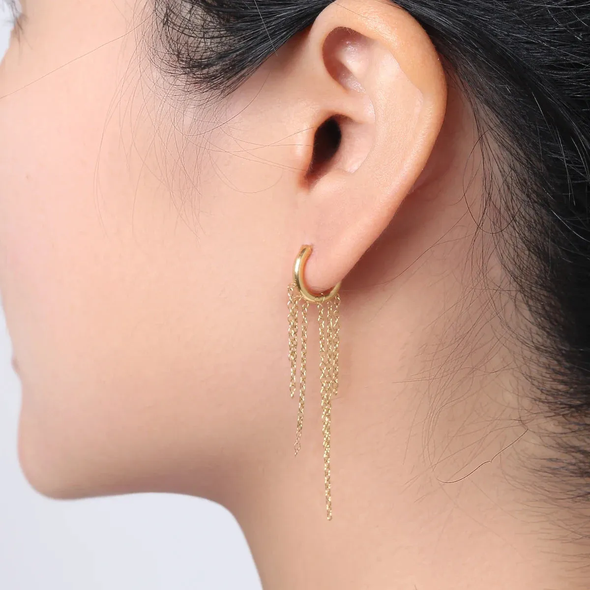 Women’s Tassel Hoop Earrings Stainless Steel Huggie Style