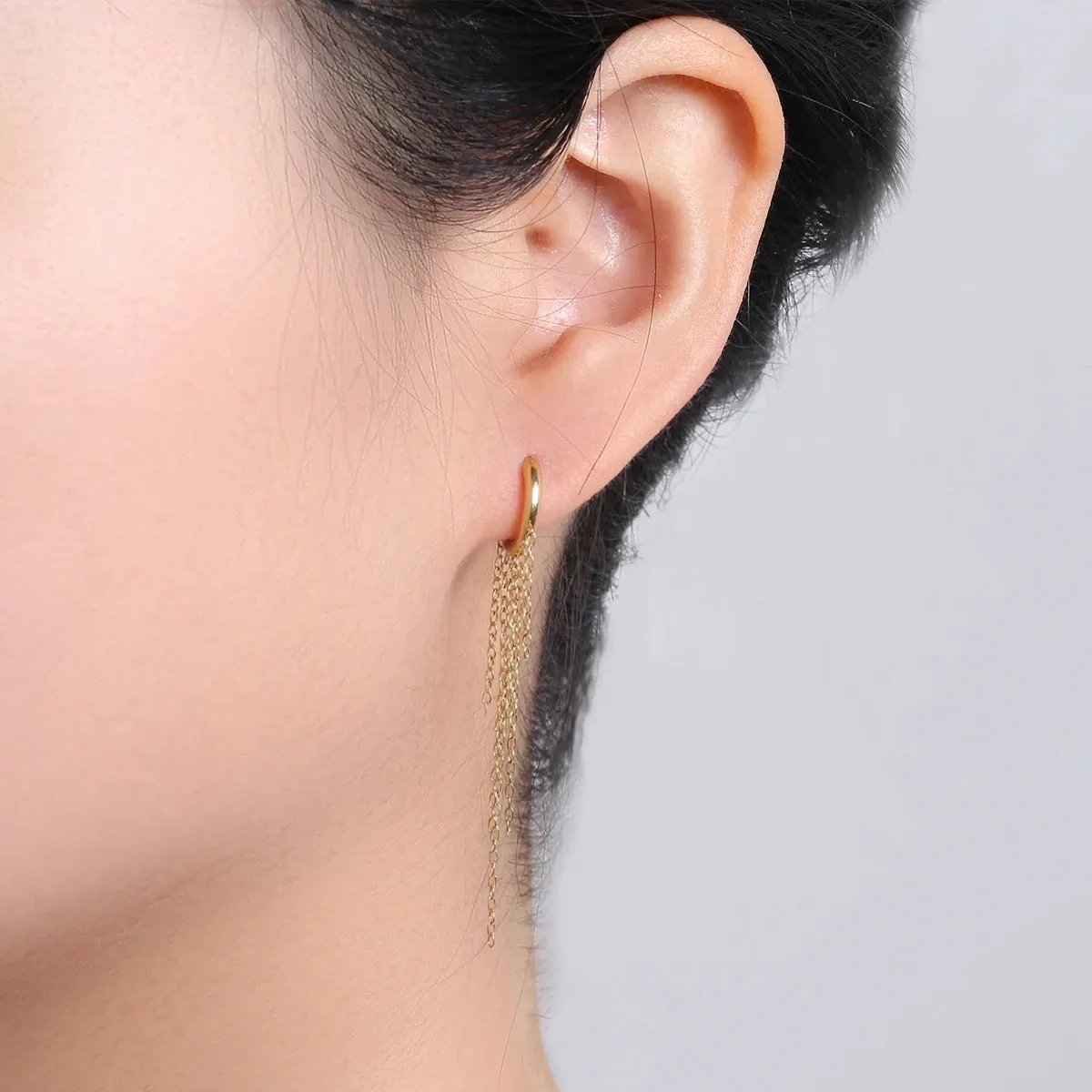 Women’s Tassel Hoop Earrings Stainless Steel Huggie Style